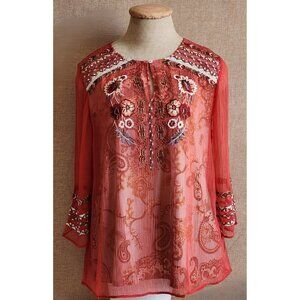 Soft Surroundings Tannon Beaded & Embroidered Tunic in "Baked Apple" Size PS
